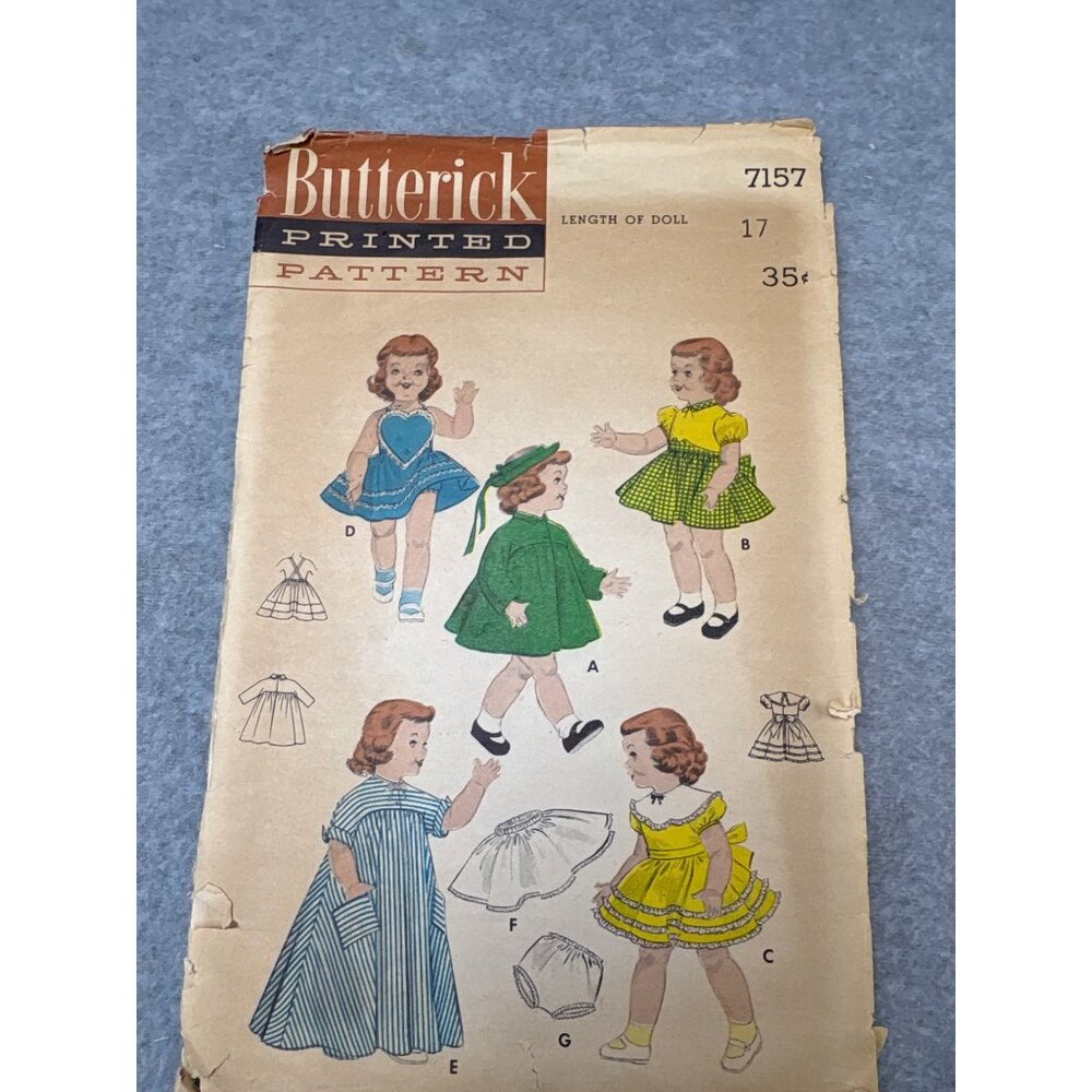 Butterick 7157 Doll Wardrobe Sewing Pattern for 17" Doll Retro Crafting 1950s